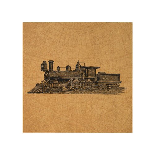 Locomotive Train Vintage Steam Engine  Map Style Wood Wall Art