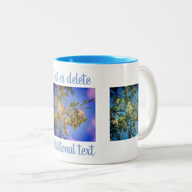 Locust Blossoms Floral Art  Personalized Two-Tone Coffee Mug (Front Right)