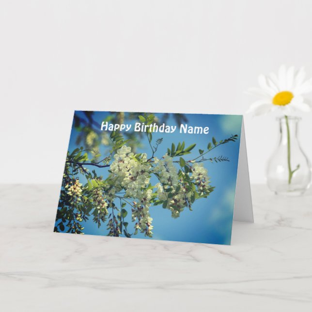 Locust Flower Blossoms Personalized Birthday Card (Small Plant)
