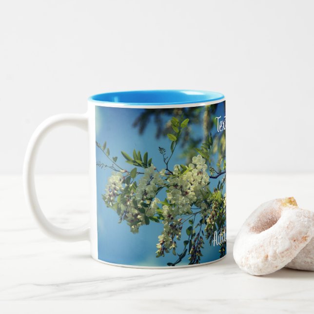 Locust Flower Blossoms Personalized  Two-Tone Coffee Mug (With Donut)