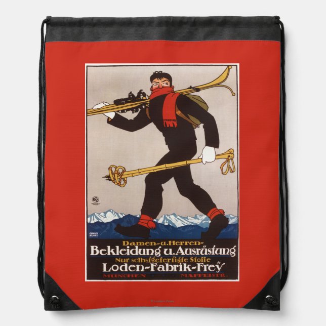 Loden Ski Clothes Skiing Advertisement Poster Drawstring Bag (Front)