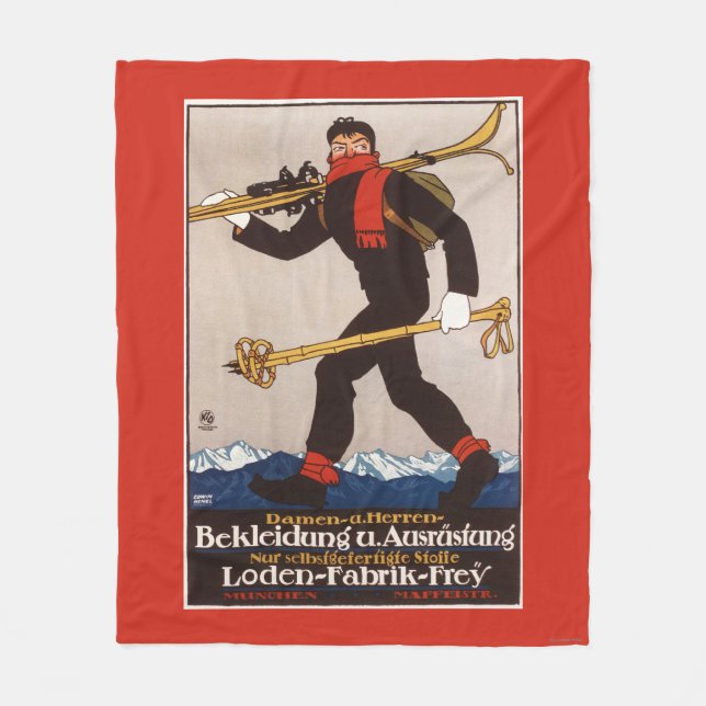 Loden Ski Clothes Skiing Advertisement Poster Fleece Blanket (Front)