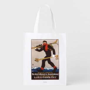 Loden Ski Clothes Skiing Advertisement Poster Grocery Bag