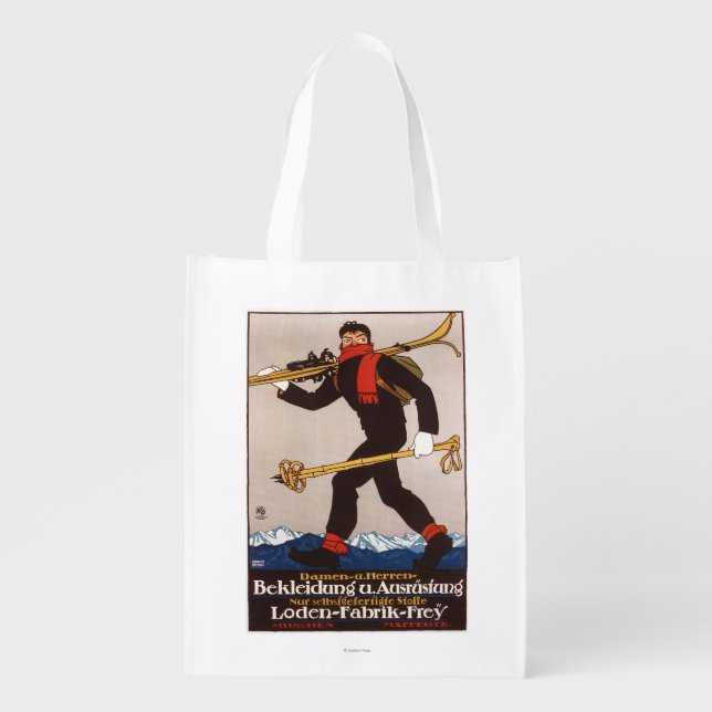 Loden Ski Clothes Skiing Advertisement Poster Grocery Bag (Front)