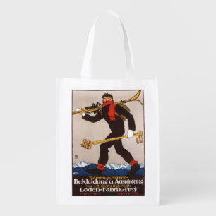 Loden Ski Clothes Skiing Advertisement Poster Grocery Bag