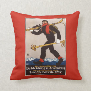 Loden Ski Clothes Skiing Advertisement Poster Throw Pillow