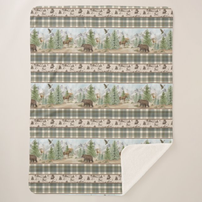 Lodge Bear Plaid Sherpa Blanket (Front)