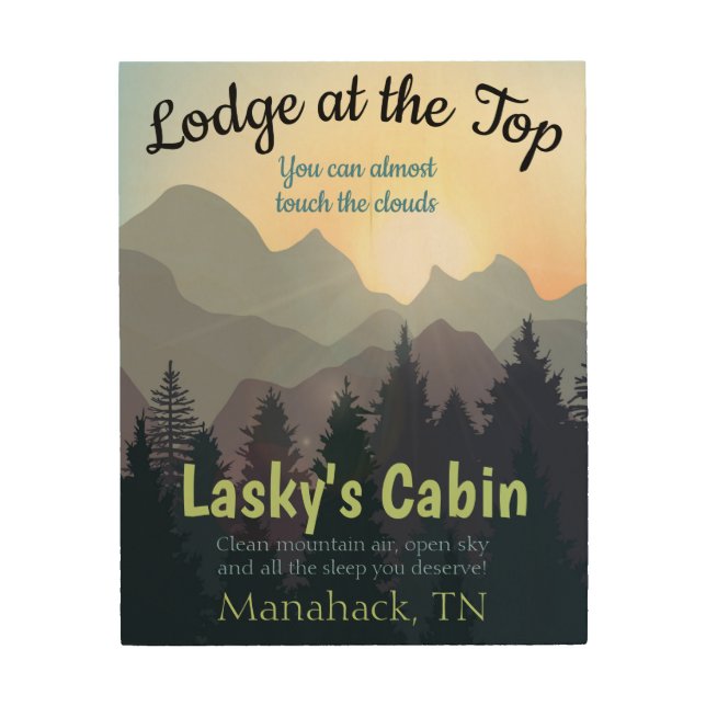 Lodge Cabin Sign Personalized Travel Mountains Sky (Front)