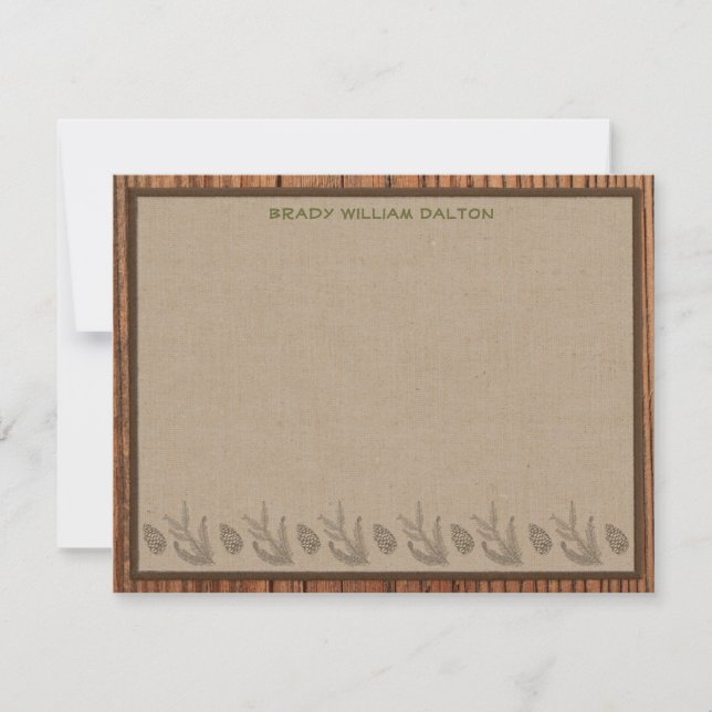 Lodge Style Personalized Flat Note Cards - Wood (Front)
