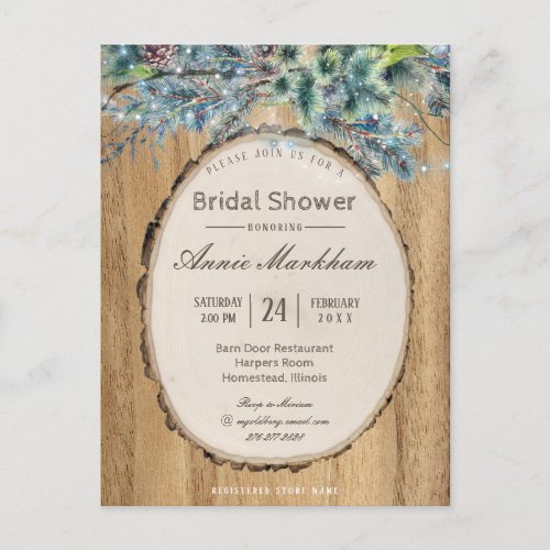 Lodge Style Rustic Log Bridal Shower Postcard