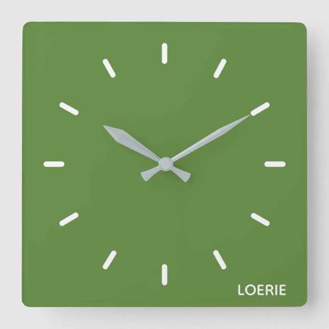 Loerie green color name square wall clock (Front)