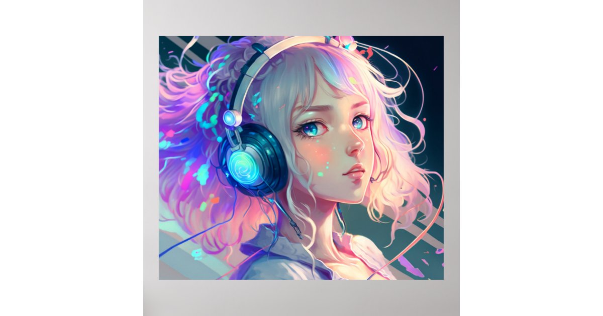 Anime Cyberpunk Girl and Cat - Anime Girls - Posters and Art Prints