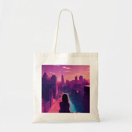 Lofi Dreams Looking out at City Skyline Sunrise Tote Bag