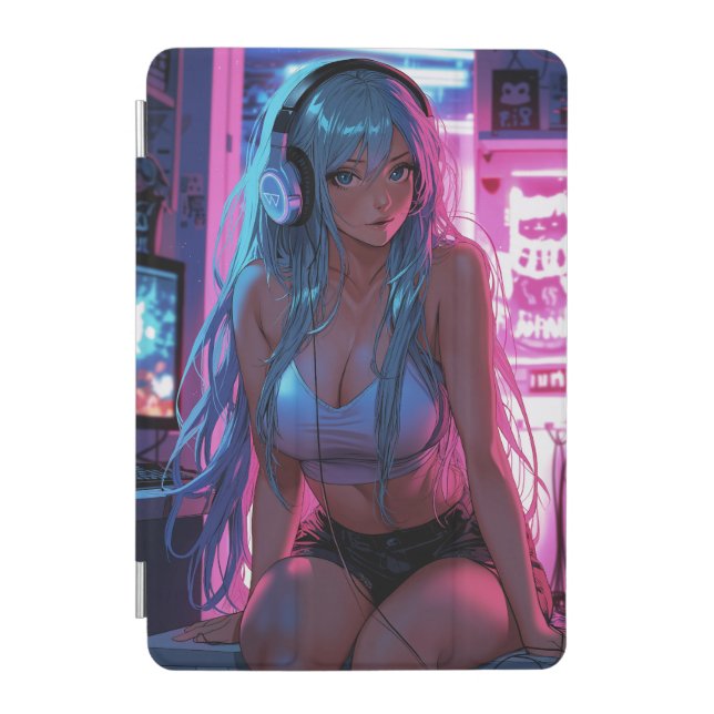 Lofi Gamer Girl | Chill Anime Aesthetic iPad Mini Cover (Front)