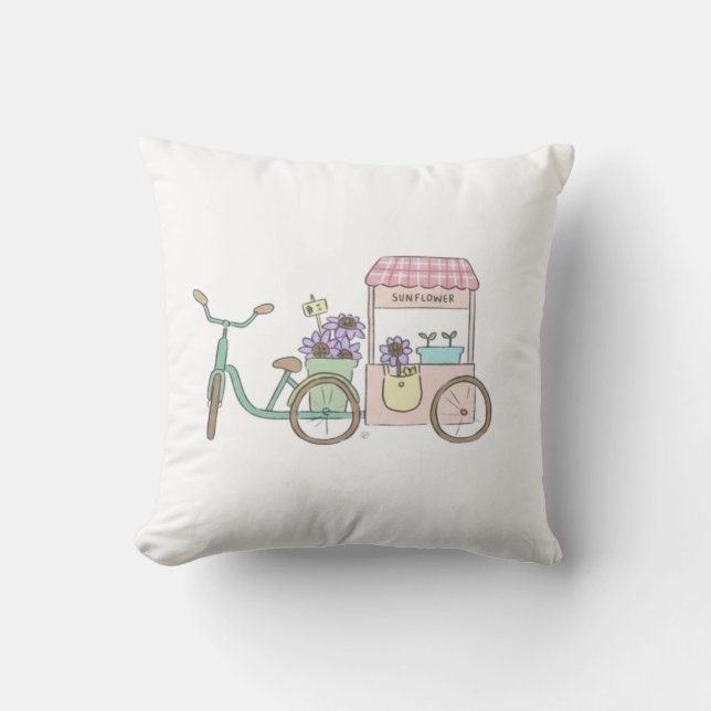 Lofi Morning Vibes Sunflower Retro Art Throw Pillow (Front)