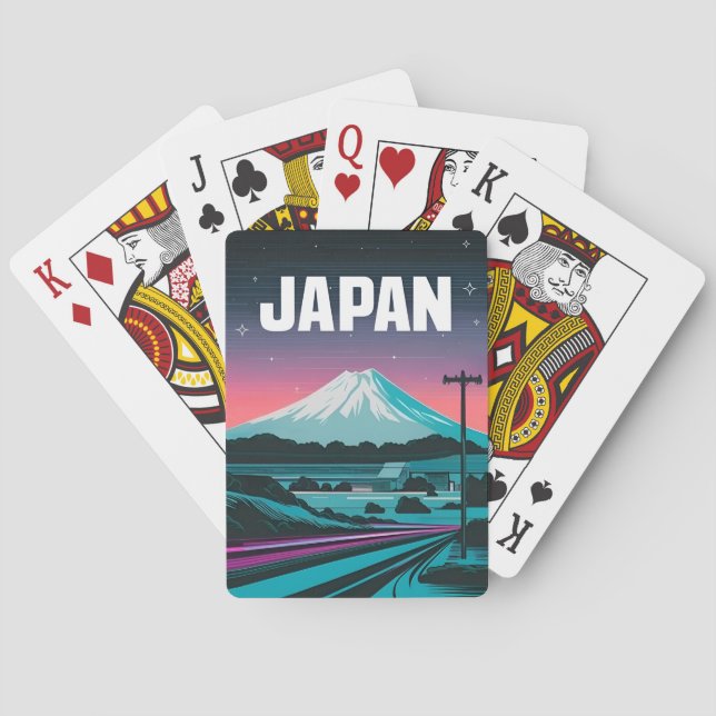 LoFi Vaporwave Retro 80s Japan Mount Fuji Poker Cards (Back)