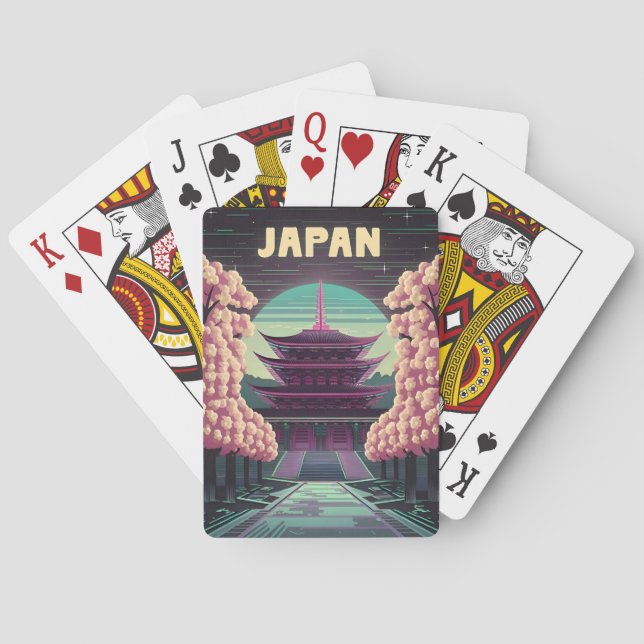 LoFi Vaporwave Retro 80s Japanese Temple Sakura Poker Cards (Back)