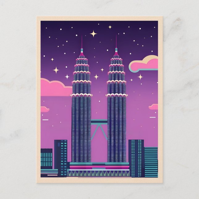 LoFi Vaporwave Retro 80s Petronas Towers Malaysia Postcard (Front)