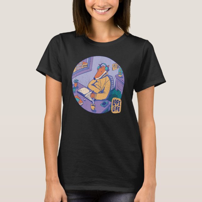 LOFI Vibes Chill Relaxing Study Music Fox T-Shirt (Front)