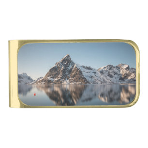 Lofoten Mountain Landscape Photo Gold Finish Money Clip