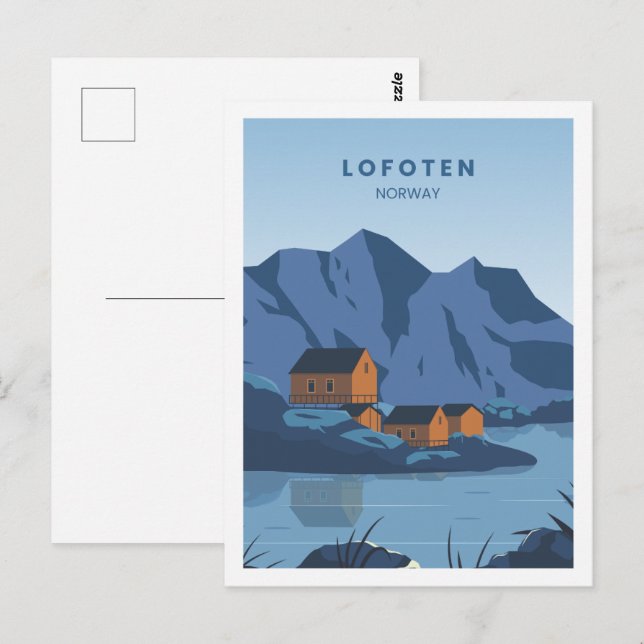 Lofoten Norway Famous Travel Place Illustration Postcard (Front/Back)