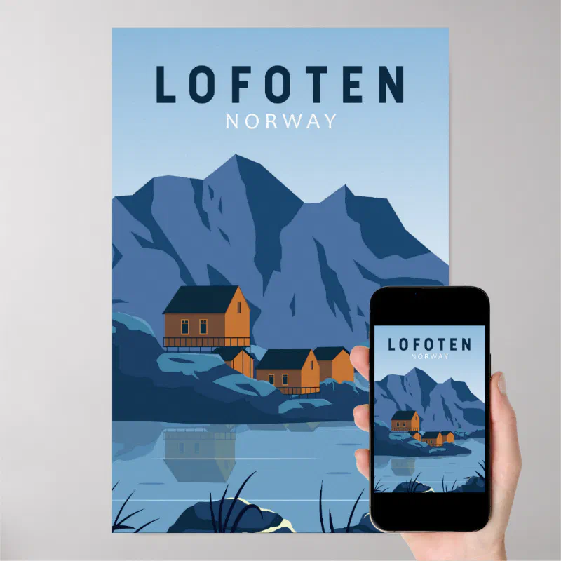 Lofoten Norway Travel Vintage Art Poster (Downloadable)