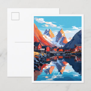 Lofoten Norway vintage travel illustration Postcard
