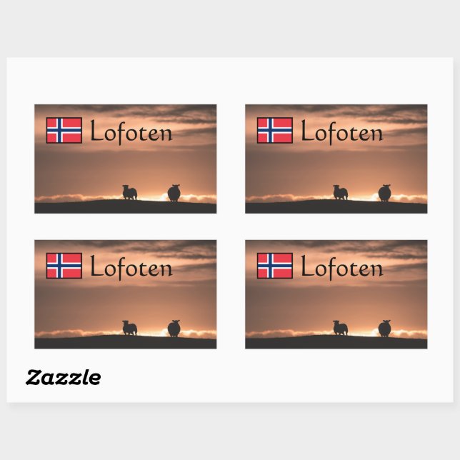 Lofoten Sunset Sheep Nature Photo Rectangular Sticker (Sheet)