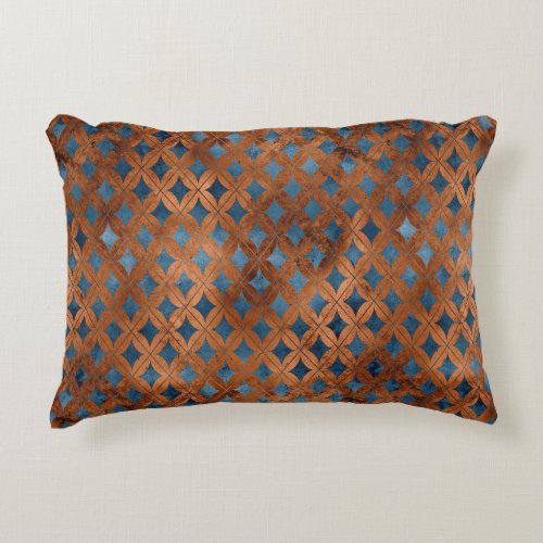 Loft style faux copper and blue patterned accent pillow