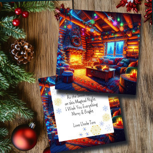 Log Cabin and Warm Fireplace on Christmas Eve