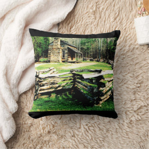 Log Cabin at Cades Cove Throw Pillow