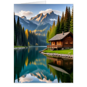 LOG CABIN BIRTHDAY MOUNTAINS GIANT BIG GREETING CARD