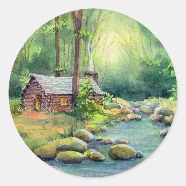 LOG CABIN by SHARON SHARPE Classic Round Sticker (Front)