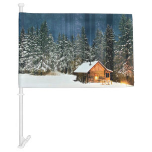 Log Cabin Car Flag