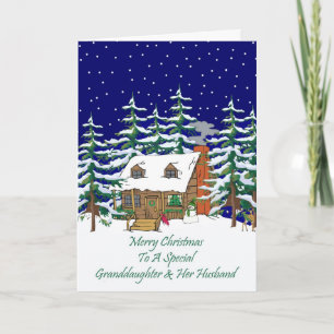Log Cabin Christmas Granddaughter & Husband Holiday Card