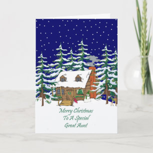 Log Cabin Christmas Great Aunt Holiday Card