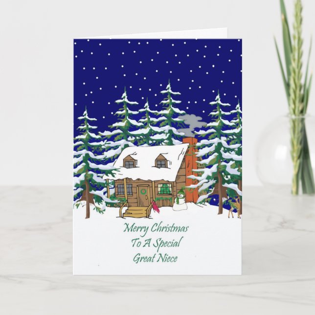 Log Cabin Christmas Great Niece Holiday Card (Front)
