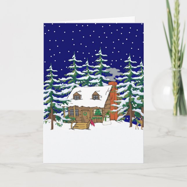 Log Cabin Christmas Holiday Card (Front)