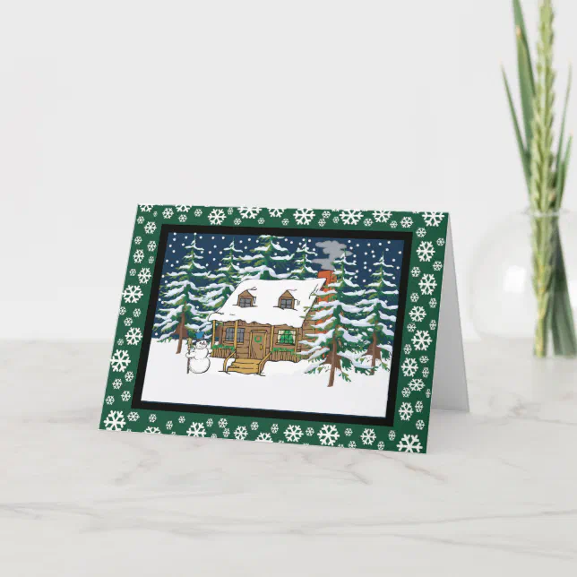 log cabin christmas holiday card Zazzle