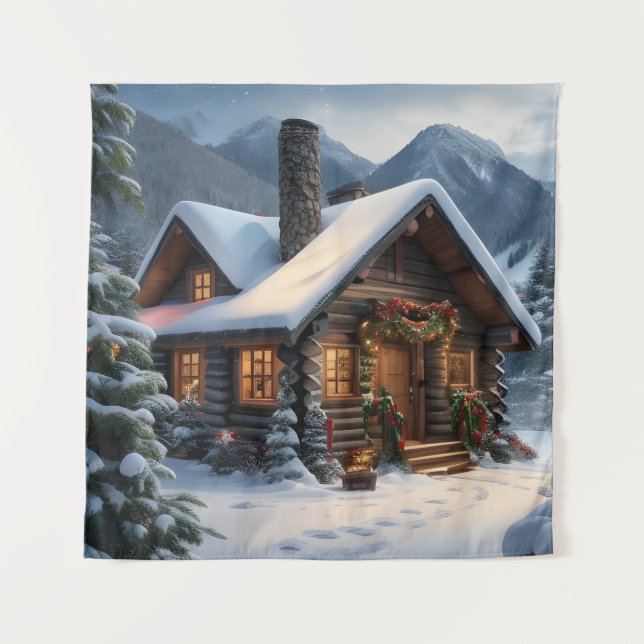 Log Cabin Christmas Tapestry (Front)