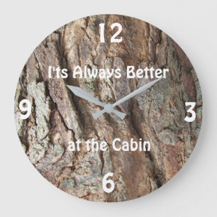 Log Cabin, Country Home, Tree Bark Large Clock