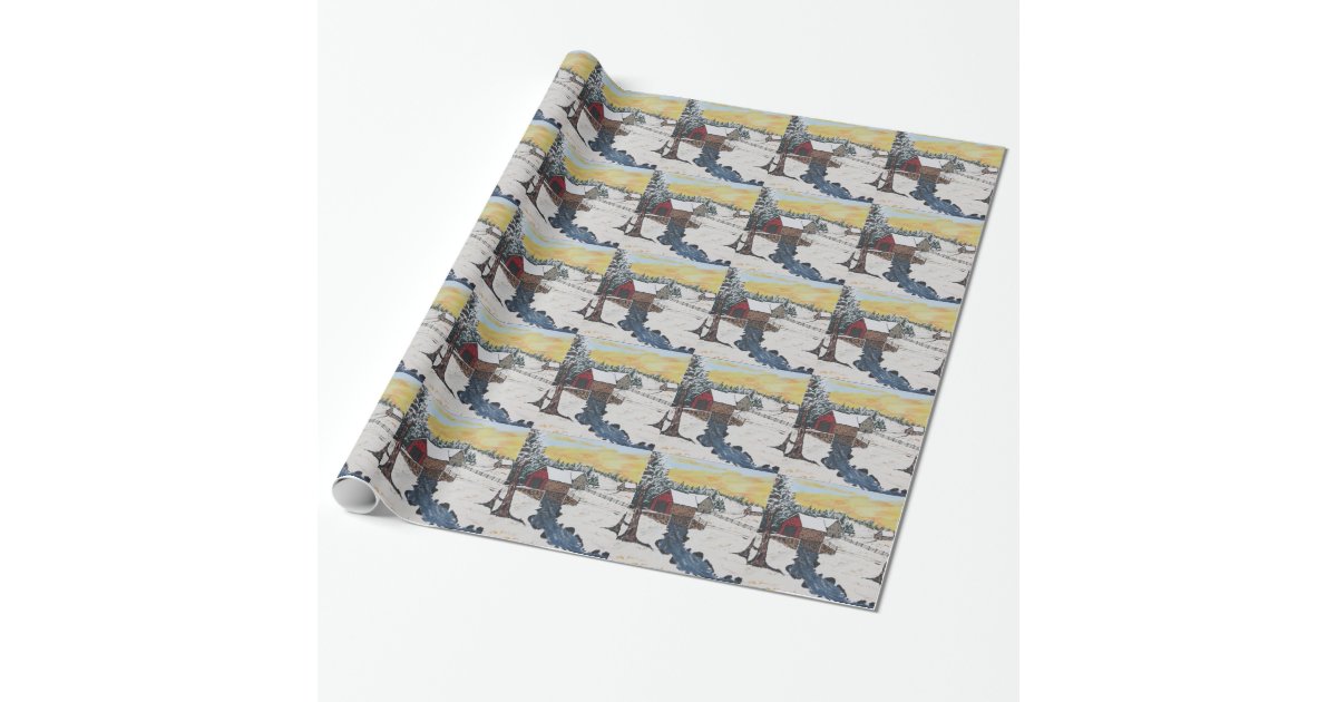 Log Pattern Wrapping Paper Log Cabin Covered Bridge Wrapping Paper | Zazzle