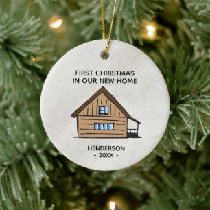 Log Cabin First Christmas In Our New Home Ceramic Ornament
