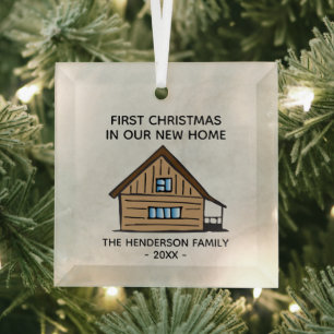 Log Cabin First Christmas In Our New Home Glass Ornament