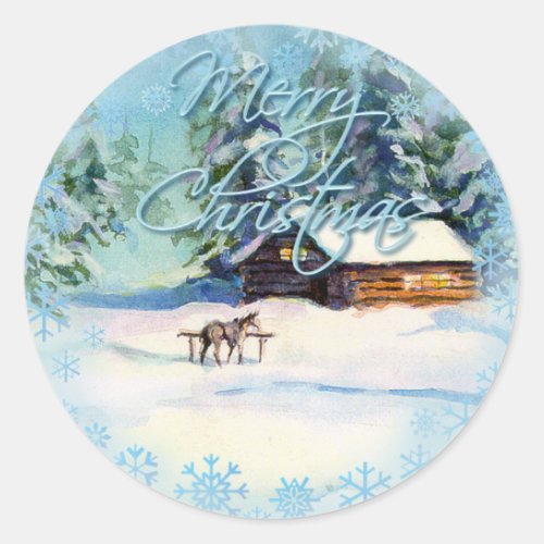 LOG CABIN  HORSE by SHARON SHARPE Classic Round Sticker