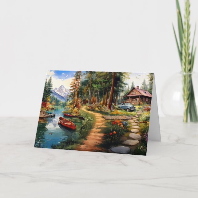 Log Cabin in the Woods Thank You Card (Front)