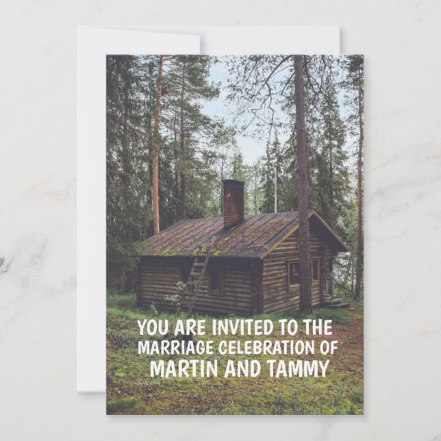 LOG CABIN IN THE WOODS WEDDING INVITATIONS (Front)