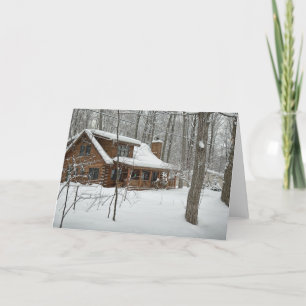 Log Cabin in Winter greeting card