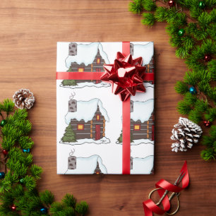 Log Cabin in Winter Wrapping Paper