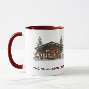 Log Cabin Lake House Deer Woods Custom Text Mug